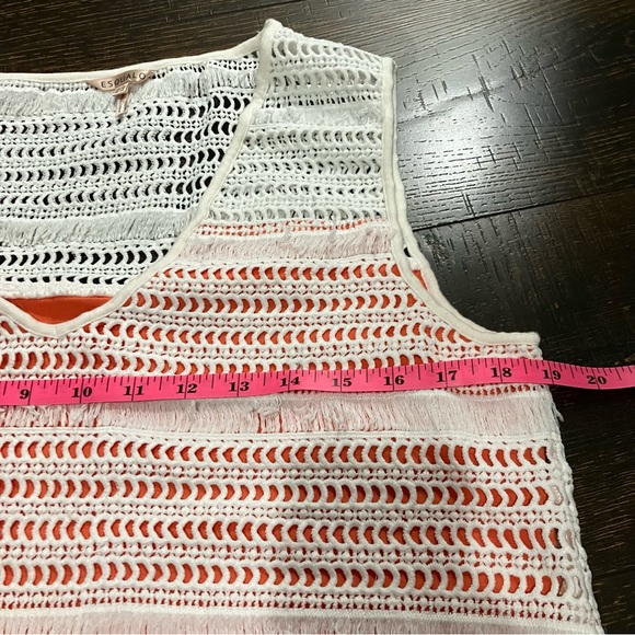 Esqualo | White lace sleeveless top with orange liner - Picture 5 of 7